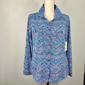 Kim Rogers Petite Three-Quarter Sleeve Wave Utility Top With Pockets NWT